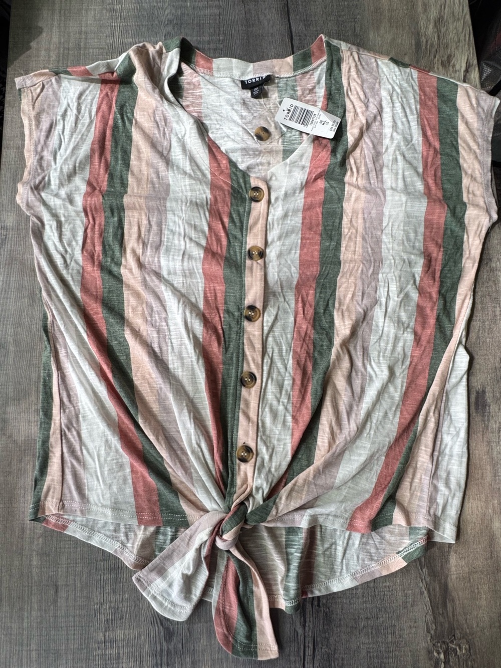 NEW Torrid multi striped button-down Tie-Hem Striped Top
